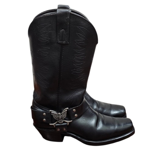 Texas USA Made Black Leather Western Harness Boots Eagle Detail Men’s 9 main image 8